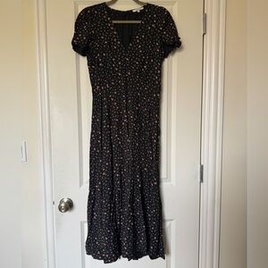 Madewell Black Maxi Dress with Pink Floral Pattern